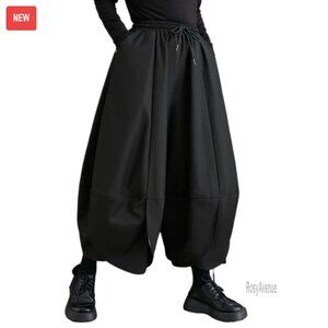 Women's Puffy Drawstring Elastic Waist Harem Wide Leg Pants